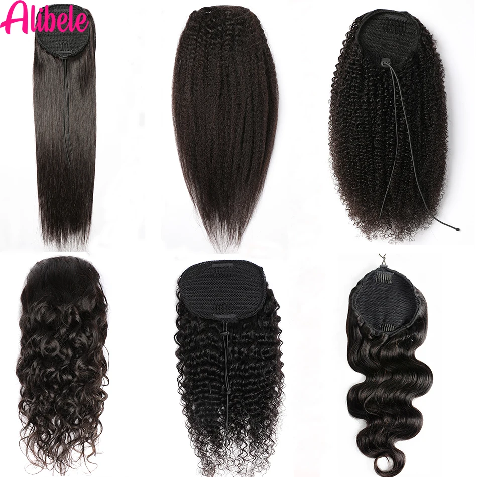Alibele Mogolian Afro Kinky Curly Drawstring Ponytail Human Hair Extensions 4B 4C Remy 10-28inch Long Clip In Ponytail Extension - Image 5