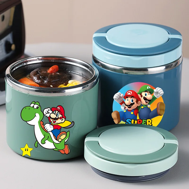 630ML Super Mario Bros Food Thermal Jar Insulated Soup Cup Stainless Steel Thermos Container Anime Game Office School Lunch Box