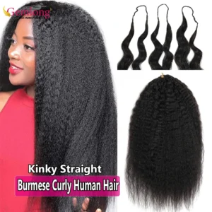 Kinky Straight Burmese Curly Feather Crochet Human Hair Extension Pre Separated Knotless Reusable Pre Looped Crochet Human Hair